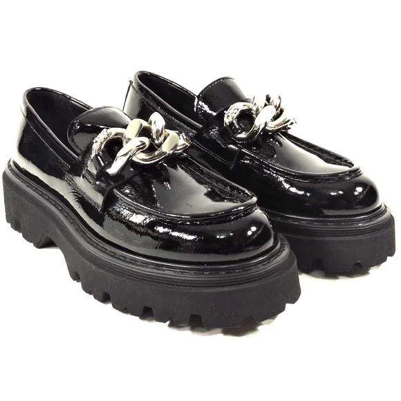 CASADEI 🇮🇹 WOMENS BLACK PATENT LEATHER COMFORT LOAFERS - Picture 2 of 7